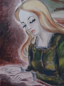 Claire VERGEZ - La leçon de piano, 1939, gouache originale signée 2