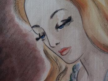 Claire VERGEZ - La leçon de piano, 1939, gouache originale signée 2