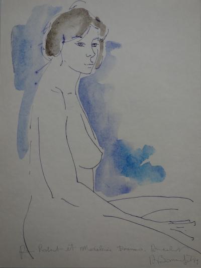 Alain BONNEFOIT - Nu de profil, Aquarelle originale Signée 2