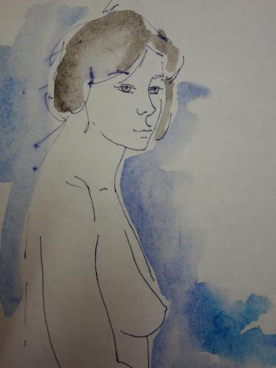 Alain BONNEFOIT - Nu de profil, Aquarelle originale Signée 2