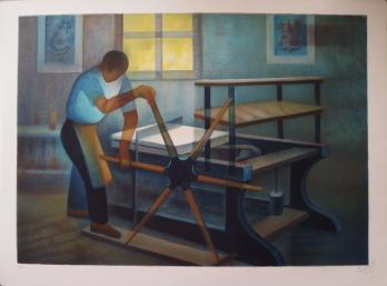 Louis TOFFOLI - La presse à bras - Lithographie originale signée 2