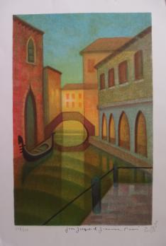 Louis TOFFOLI - Canal à Venise, Lithographie originale signée 2
