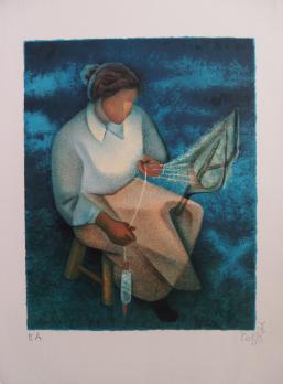 Louis TOFFOLI - La fileuse, Lithographie originale signée 2
