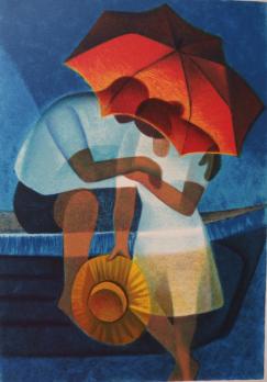 Louis TOFFOLI - Les amoureux sous le parasol, Lithographie originale signée 2