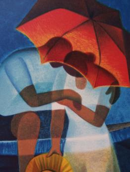 Louis TOFFOLI - Les amoureux sous le parasol, Lithographie originale signée 2
