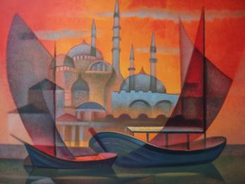 Louis TOFFOLI - Coucher de soleil sur Istanbul, Lithographie originale signée 2