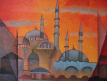 Louis TOFFOLI - Coucher de soleil sur Istanbul, Lithographie originale signée 2