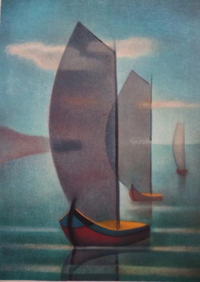 Louis TOFFOLI - Voiles au matin, Lithographie originale signée 2