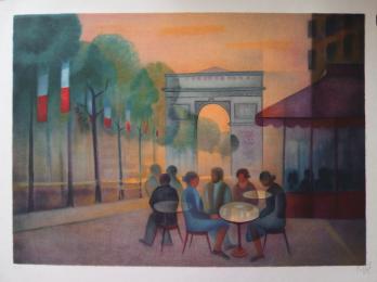 Louis TOFFOLI - Les Champs Elysées, Lithographie originale signée 2