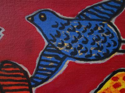 Guillaume CORNEILLE - Couple d’oiseaux rouge et bleu, Sérigraphie sur toile signée 2
