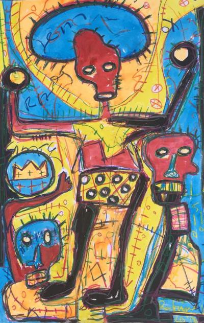 Rodrigue « Obodjé » Kouamé - Le roi rouge et ses notables - 2018 - Basquiat extended 2
