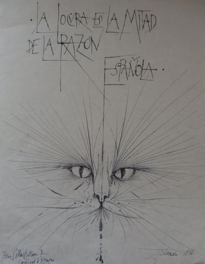 Pierre-Yves TRÉMOIS - Visage de chat, Dessin original signé 2