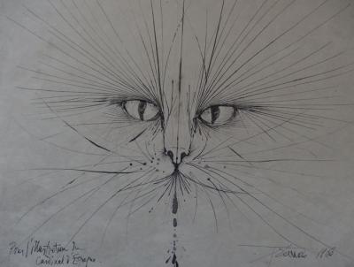 Pierre-Yves TRÉMOIS - Visage de chat, Dessin original signé 2