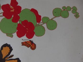 ART DECO - Fleurs et Papillons, Gouache originale (c.1920/30) 2