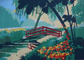 Robert PICHON - L’aube au jardin, Gouache originale (Belle époque 1920/30) 2