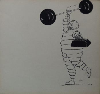 Dessin Publicité MICHELIN années 1920, Bibendum muscle 2