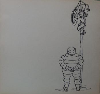 Dessin Publicité MICHELIN années 1920, Bibendum garde 2