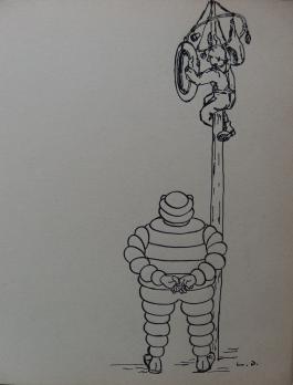 Dessin Publicité MICHELIN années 1920, Bibendum garde 2