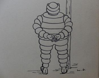 Dessin Publicité MICHELIN années 1920, Bibendum garde 2