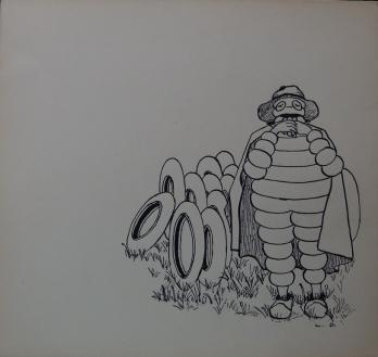 Dessin Publicité MICHELIN années 1920, Bibendum dans l’imperméable 2