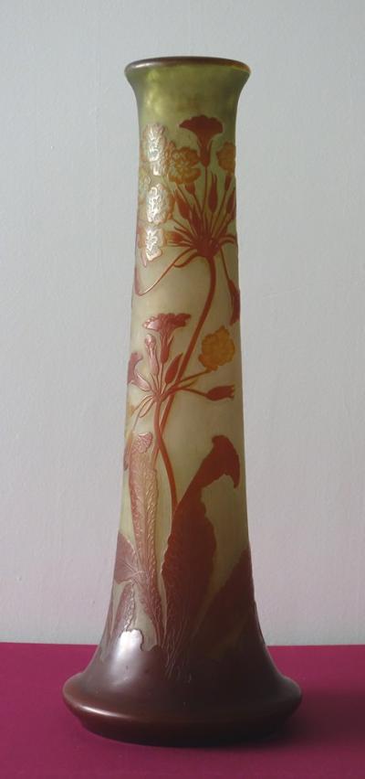 Émile GALLE - Vase en pate de verre à décor d’Ombelles en fleur, signé, 63cm - Nancy 2