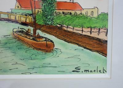 Elisée MACLET - Bord de rivière, Aquarelle originale Signée 2