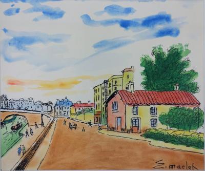 Elisée MACLET - Bord de Seine à Ivry, Aquarelle originale Signée 2