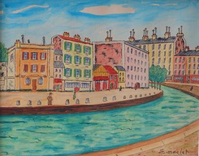 Elisée MACLET - Paris Canal St Martin, Aquarelle originale 2