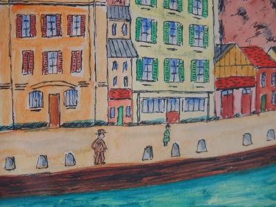 Elisée MACLET - Paris Canal St Martin, Aquarelle originale 2