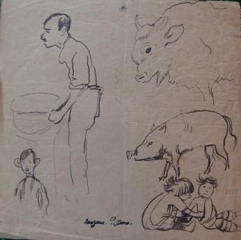 Georges MANZANA-PISSARRO - Les paysans, Dessin original 2