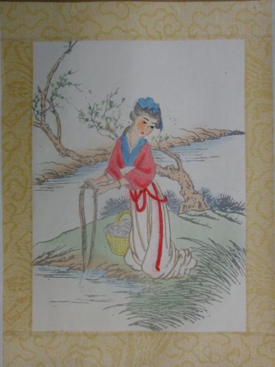 Yu T’ING SHIH - Hsi Shih, Dessin original à l’aquarelle sur soie 2
