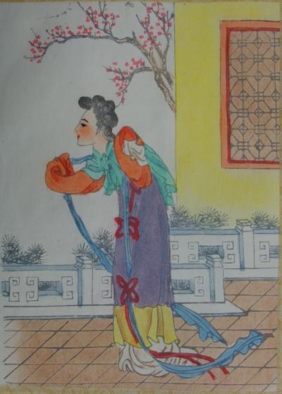 Yu T’ING SHIH - Hsi Shih, Dessin original à l’aquarelle sur soie 2