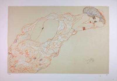 Gustav KLIMT - La fille en robe longue, 1910, Lithographie signée 2