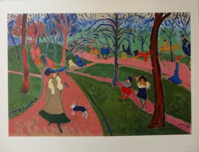 Lithographie Originale Signée André Derain - Cache Cache Dans Un Jardin