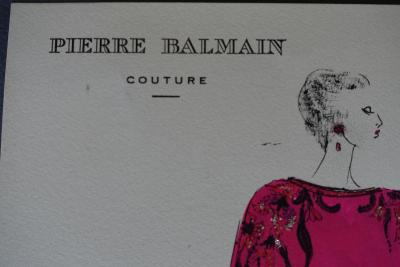Pierre BALMAIN (1914-1982) - Magnifique dessin original de mode - Robe crêpe satin rose 2