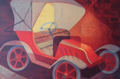 Louis TOFFOLI - La voiture Renault- Lithographie signée et numérotée 2