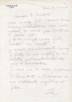 CÉSAR - 1990, Lettre autographe signée à Mitterrand 2