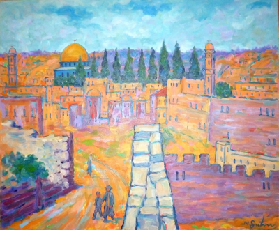 Nathan GUTMAN - Paysage Oriental Jerusalem - Huile sur toile signée 2