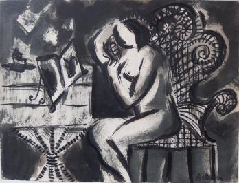 Paul ACKERMAN - Modèle lisant, Dessin original signé 2