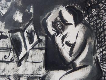 Paul ACKERMAN - Modèle lisant, Dessin original signé 2