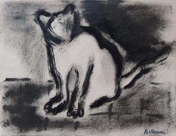Paul ACKERMAN - Chat, Dessin original signé 2