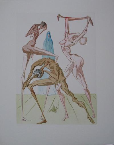 Salvador DALI :  Enfer 19 Les simoniaques - Bois gravé original / LA DIVINE COMEDIE 2