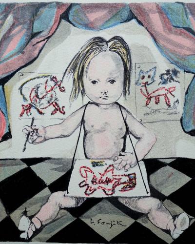 Leonard FOUJITA (1886-1968) : Le petit artiste - LITHOGRAPHIE Originale signée au crayon 2