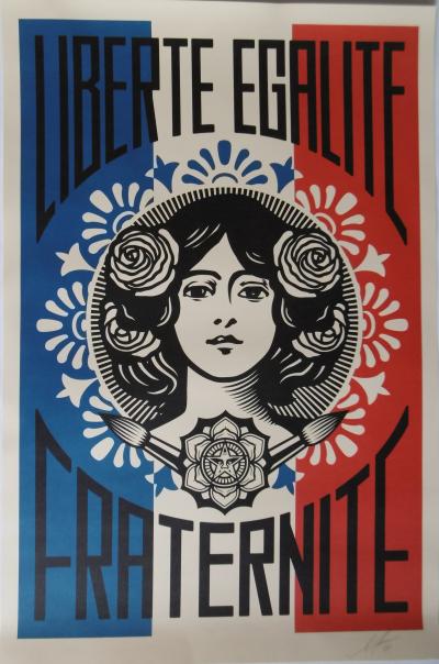 Shepard Fairey dit Obey Giant ,(USA, 1970), 2019, Liberté Egalité Fraternité , Print Offset  signée et datée 2