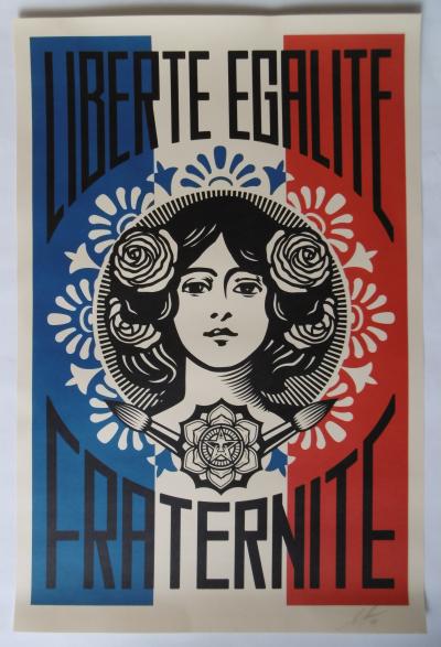 Shepard Fairey dit Obey Giant ,(USA, 1970), 2019, Liberté Egalité Fraternité , Print Offset  signée et datée 2