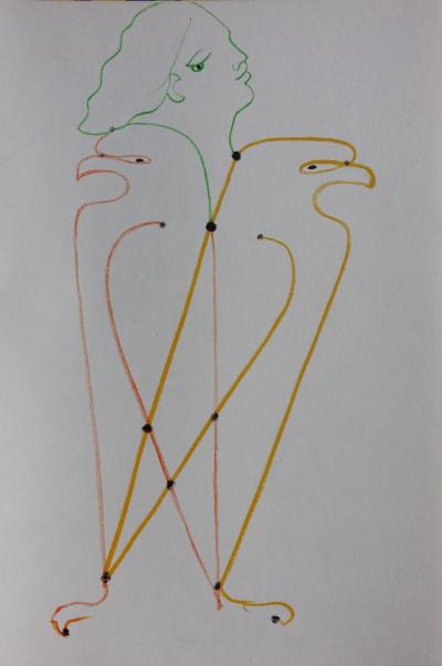 Jean  COCTEAU - Les deux Aigles - lithographie originale en couleur #1957 2