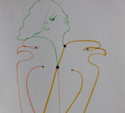 Jean  COCTEAU - Les deux Aigles - lithographie originale en couleur #1957 2