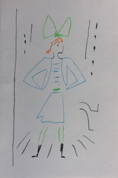 Jean  COCTEAU - Elégante jeune fille, Lithographie en couleur,1957 2