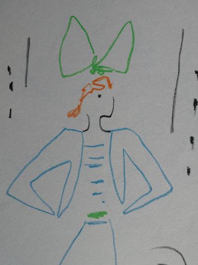 Jean  COCTEAU - Elégante jeune fille, Lithographie en couleur,1957 2
