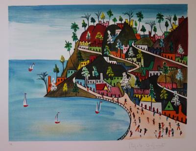 Préfète DUFFAUT : Bord de mer en Haiti - LITHOGRAPHIE originale Signée ART NAIF 2